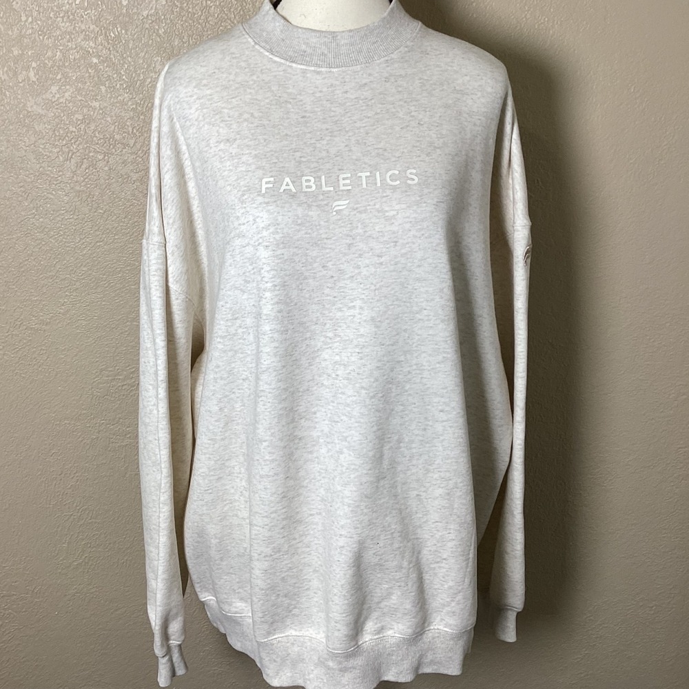 Fabletics Fleece Crewneck Sweatshirt Oversized Small Oatmeal Heather Excellent